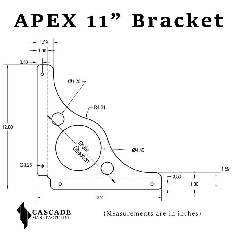 11 Inch Stainless Steel Shelf Bracket Schematic